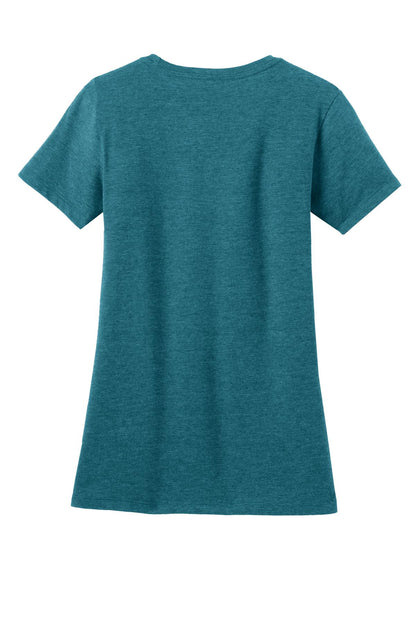 Rear View of Hthr Teal District Women's Perfect Blend CVC Tee. DM108L