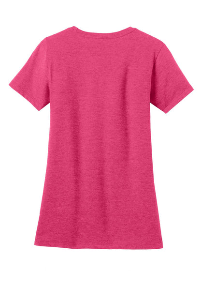 Rear View of Hthr Watermlon District Women's Perfect Blend CVC Tee. DM108L