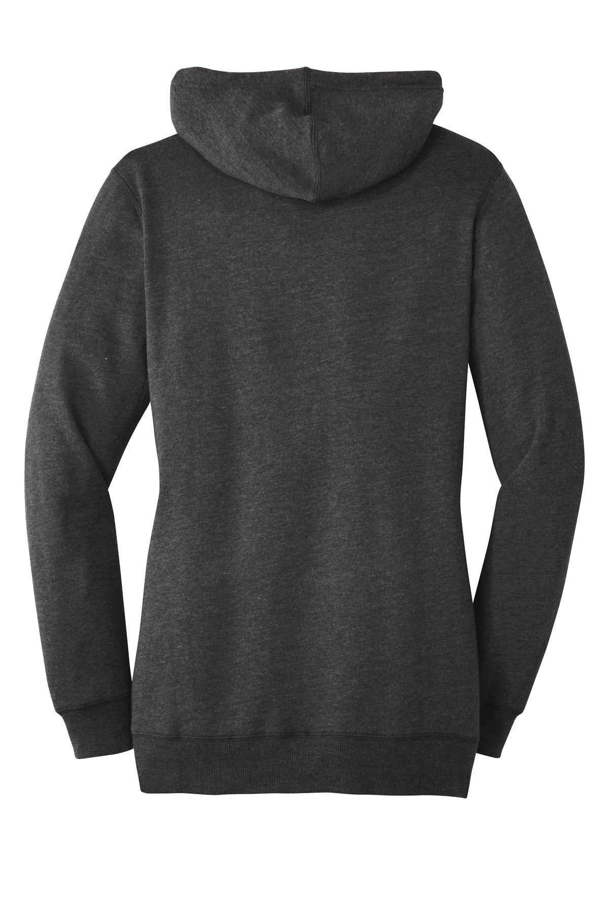 Rear View of Hthrd Black District Women's Lightweight Fleece Hoodie. DM493
