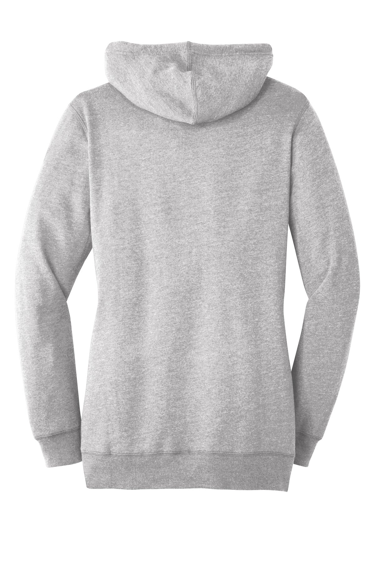 Rear View of Hthrd Grey District Women's Lightweight Fleece Hoodie. DM493