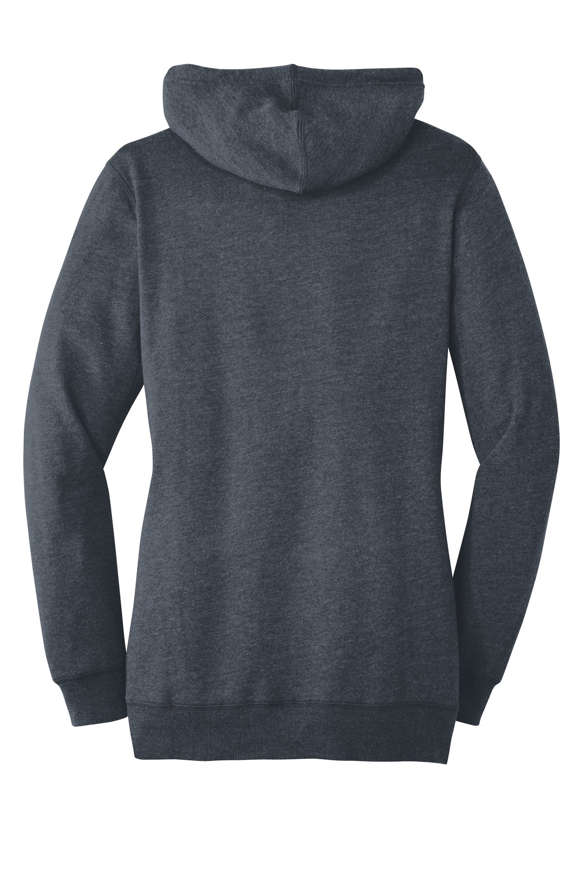 Rear View of Hthrd Navy District Women's Lightweight Fleece Hoodie. DM493