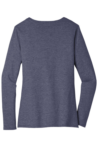 Rear View of Hthrd Navy District Women's Very Important Tee Long Sleeve V-Neck. DT6201