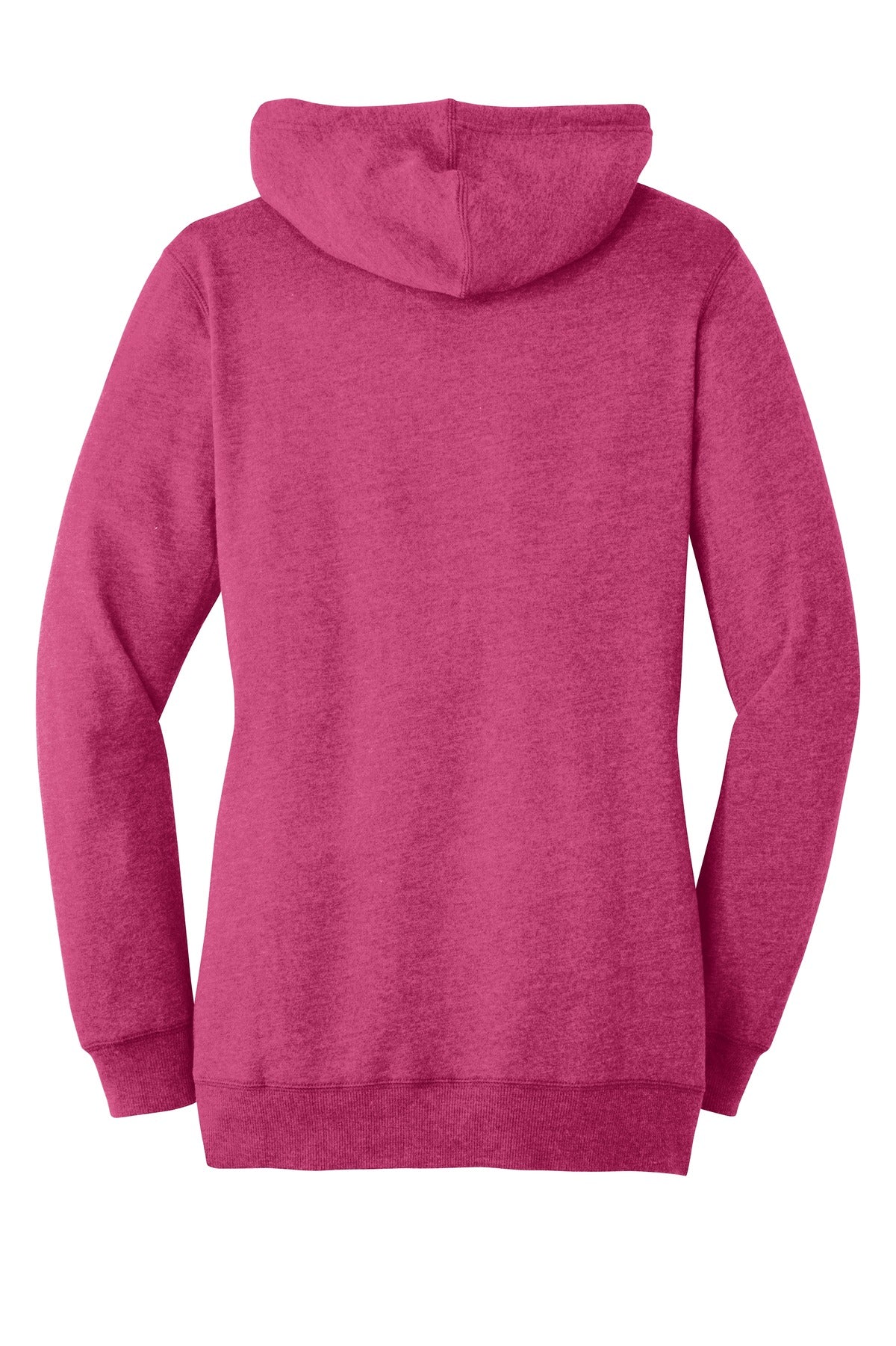 Rear View of Hthrd Pink Aza District Women's Lightweight Fleece Hoodie. DM493