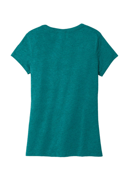 Rear View of Hthrd Teal District Women's Perfect Tri V-Neck Tee. DM1350L