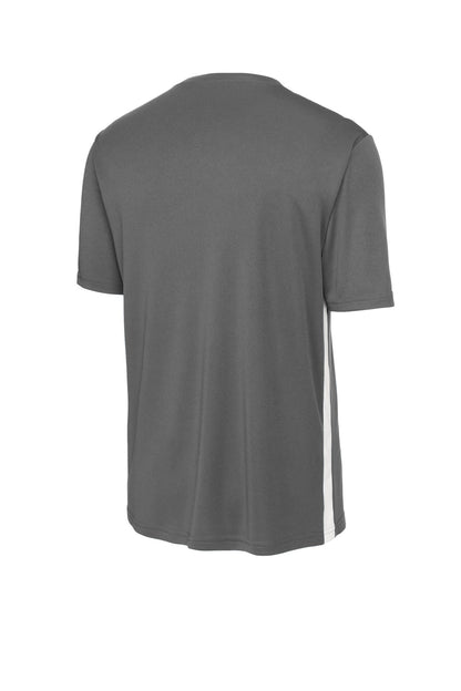 Rear View of IrGy/White Sport-Tek Competitor United V-Neck ST101