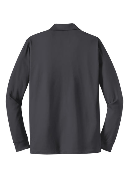 Rear View of Iron Grey Sport-Tek Long Sleeve Micropique Sport-Wick Polo. ST657