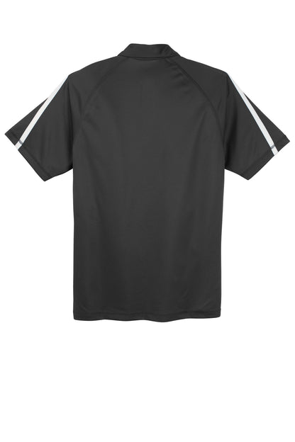 Rear View of Iron Grey/Wht Sport-Tek PosiCharge Micro-Mesh Colorblock Polo. ST685