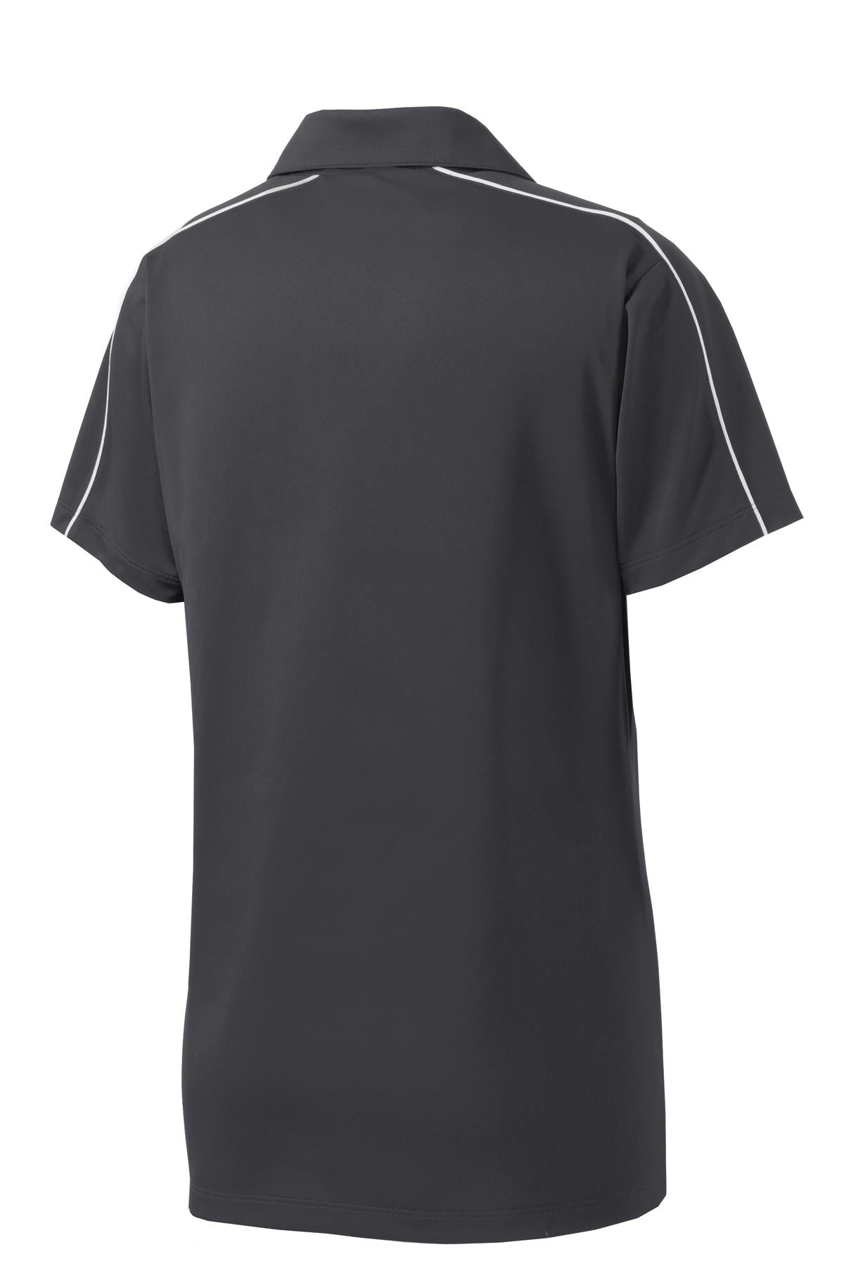 Rear View of Iron Grey/Wht Sport-Tek Women's Micropique Sport-Wick Piped Polo. LST653