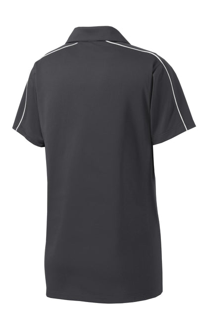 Rear View of Iron Grey/Wht Sport-Tek Women's Micropique Sport-Wick Piped Polo. LST653