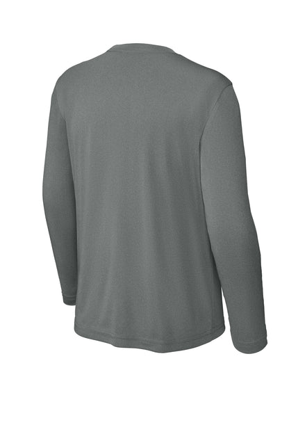 Rear View of IronGreyHt Sport-Tek Youth Long Sleeve PosiCharge Competitor Tee. YST350LS