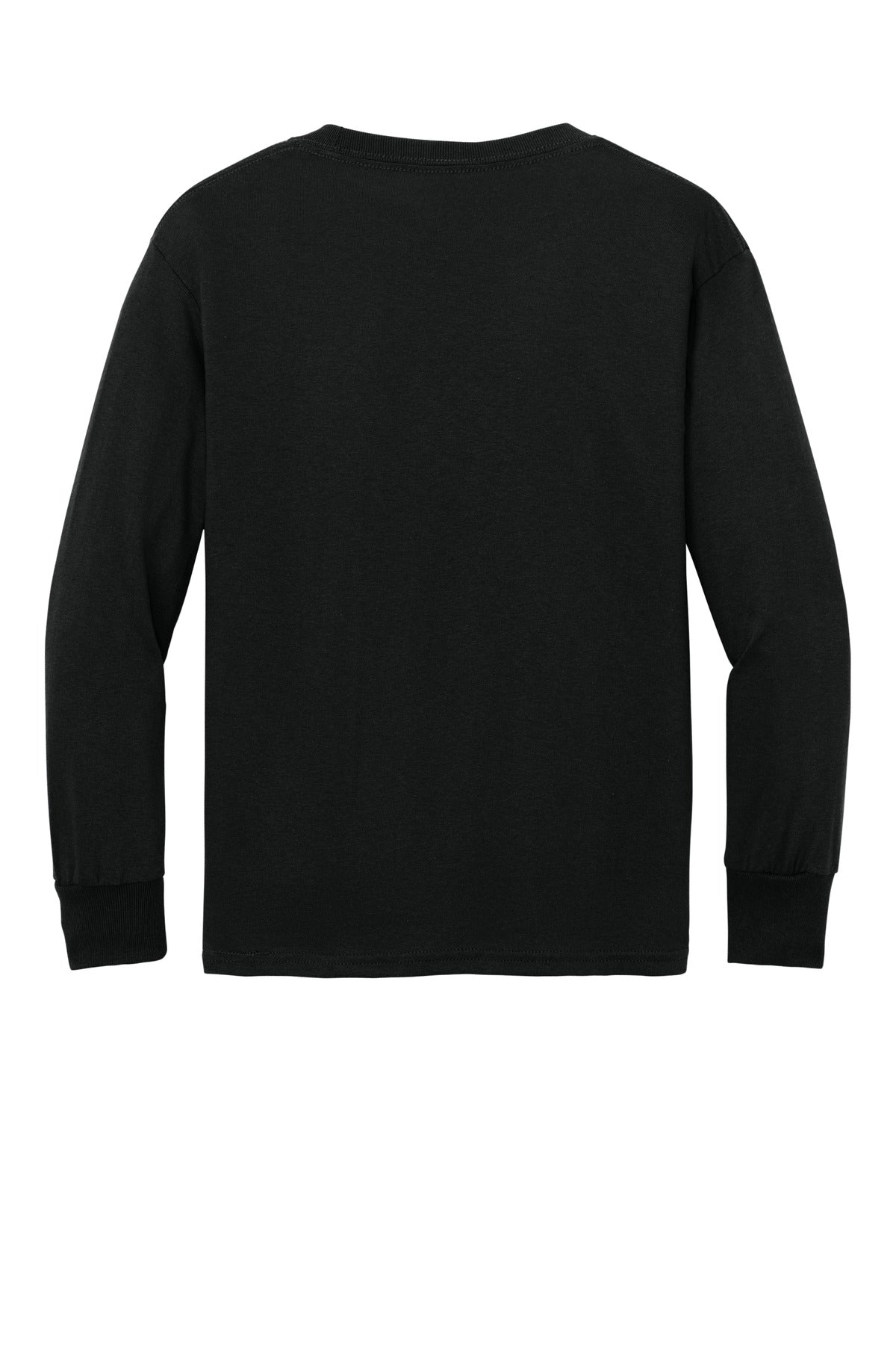 Rear View of Jet Black Port & Company Youth Long Sleeve Core Cotton Tee. PC54YLS