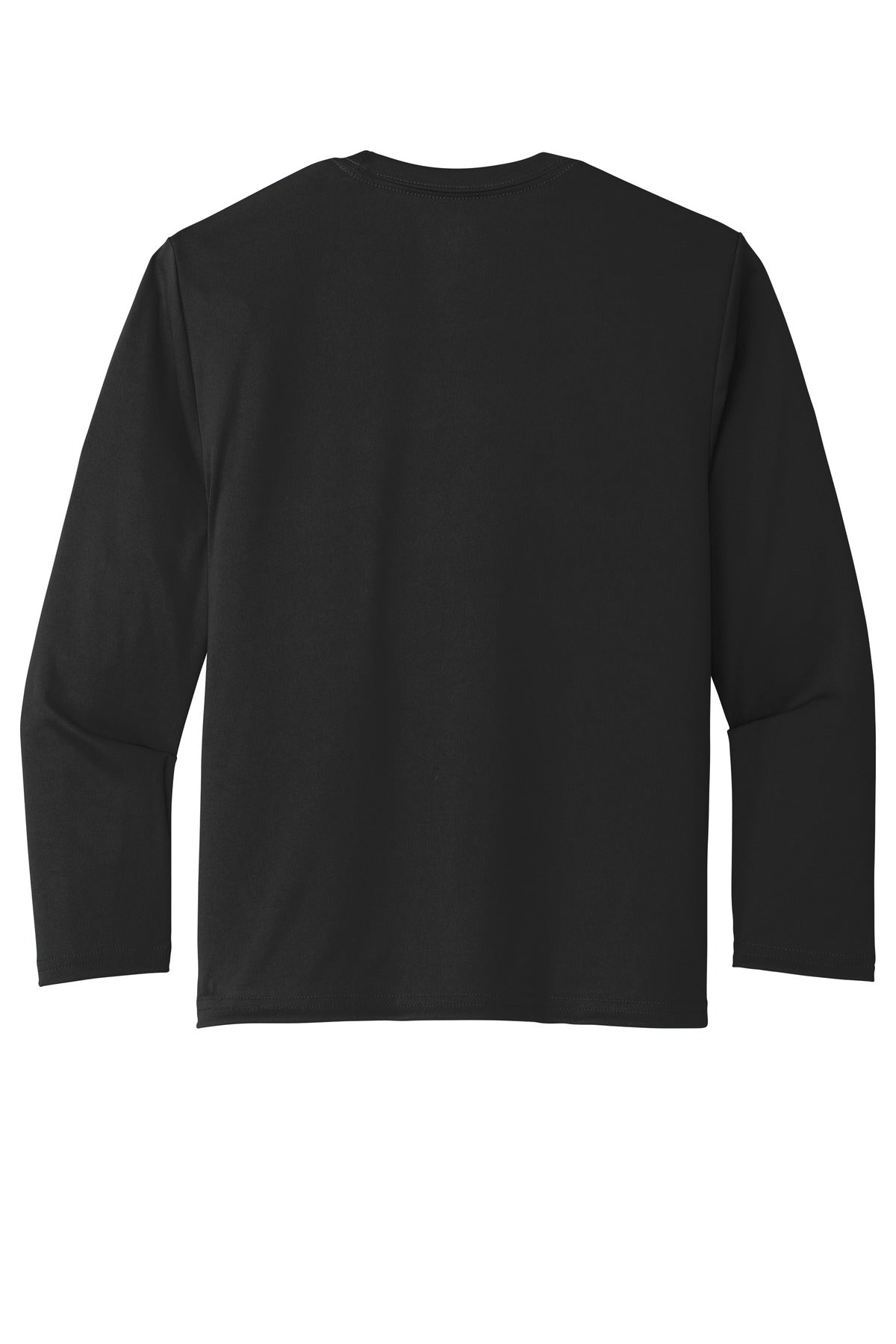 Rear View of Jet Black Port & Company Youth Long Sleeve Performance Tee PC380YLS
