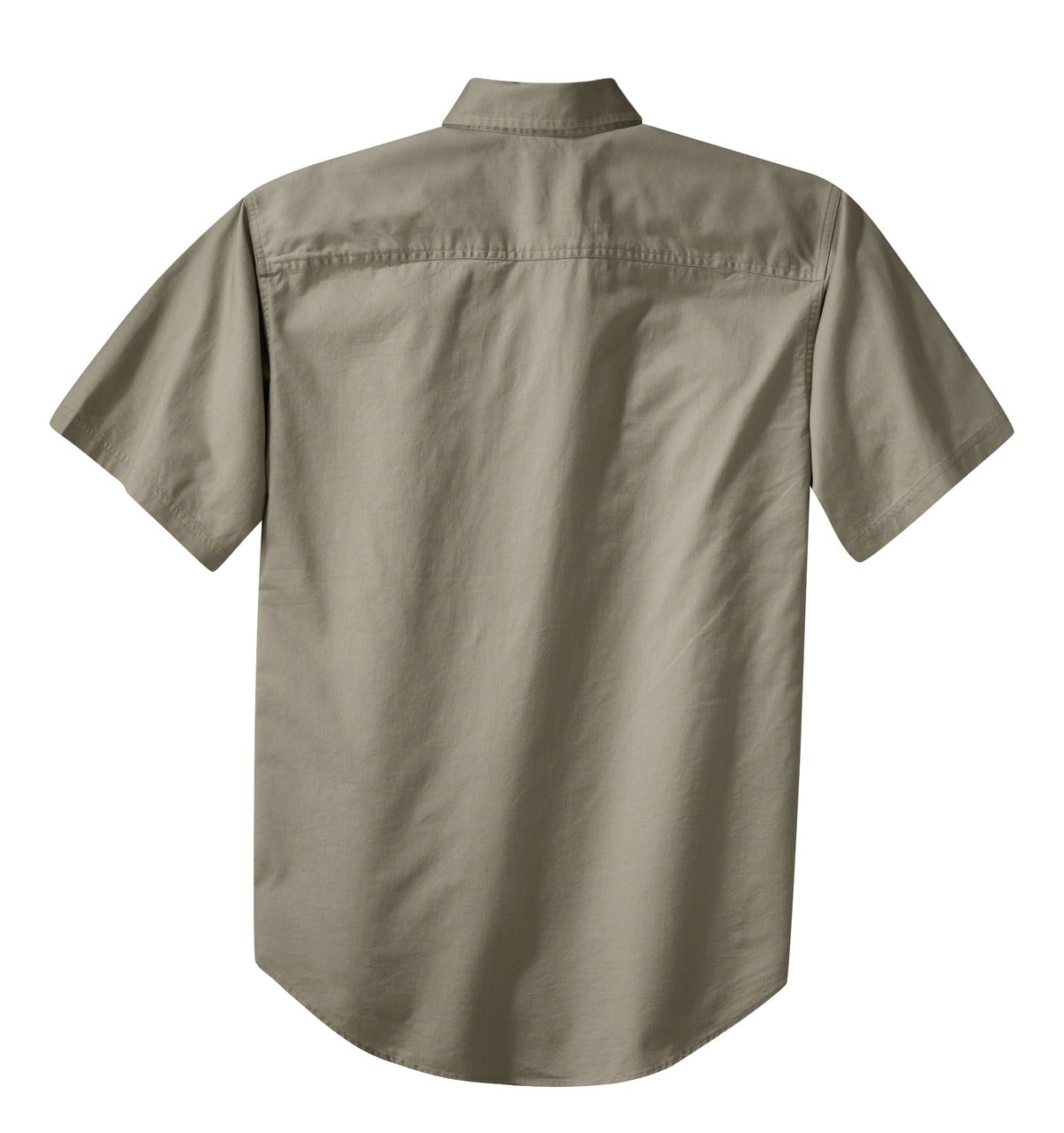 Rear View of Khaki Port Authority Short Sleeve Twill Shirt. S500T