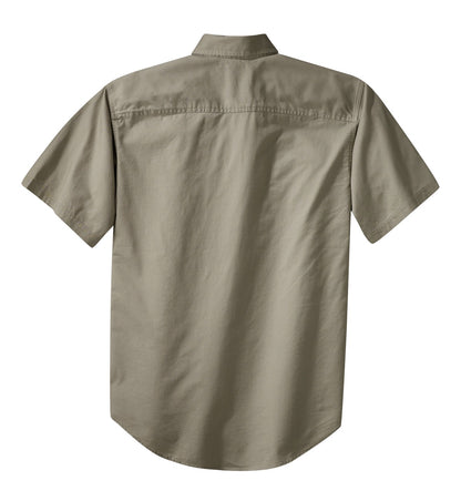 Rear View of Khaki Port Authority Short Sleeve Twill Shirt. S500T