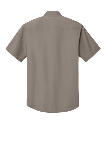 Rear View of Khaki Port Authority Short Sleeve Twill Shirt. S500T