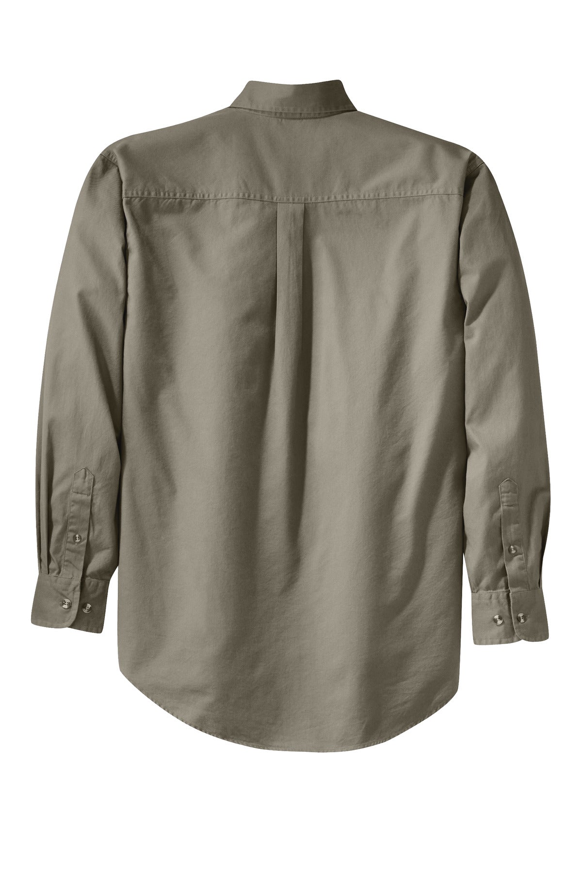 Rear View of Khaki Port Authority Tall Long Sleeve Twill Shirt. TLS600T