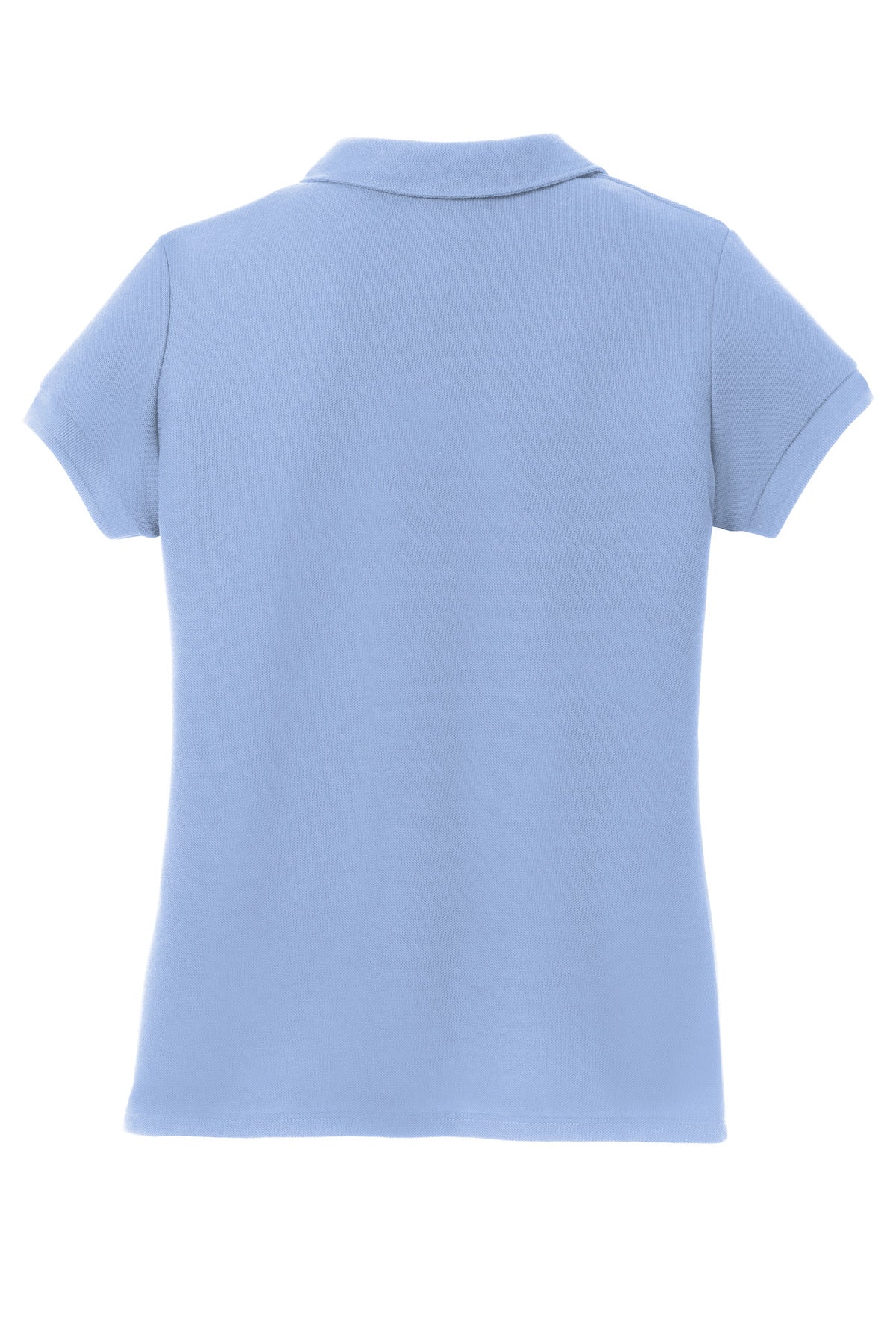 Rear View of Light Blue Port Authority Girls Silk Touch Peter Pan Collar Polo. YG503