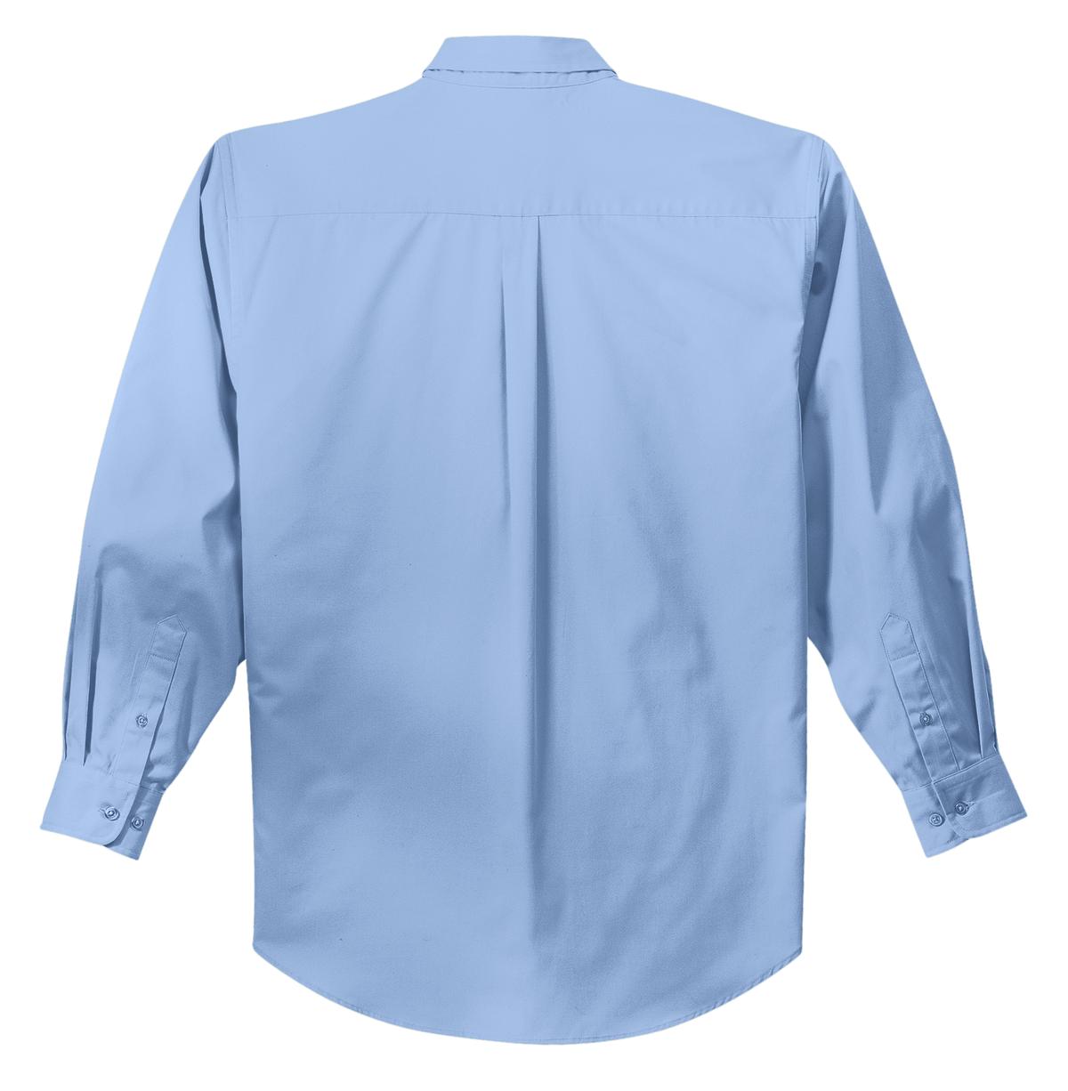Rear View of Light Blue Port Authority Tall Long Sleeve Easy Care Shirt. TLS608