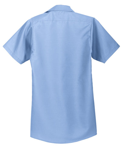 Rear View of Light Blue Red Kap Long Size, Short Sleeve Industrial Work Shirt. SP24LONG