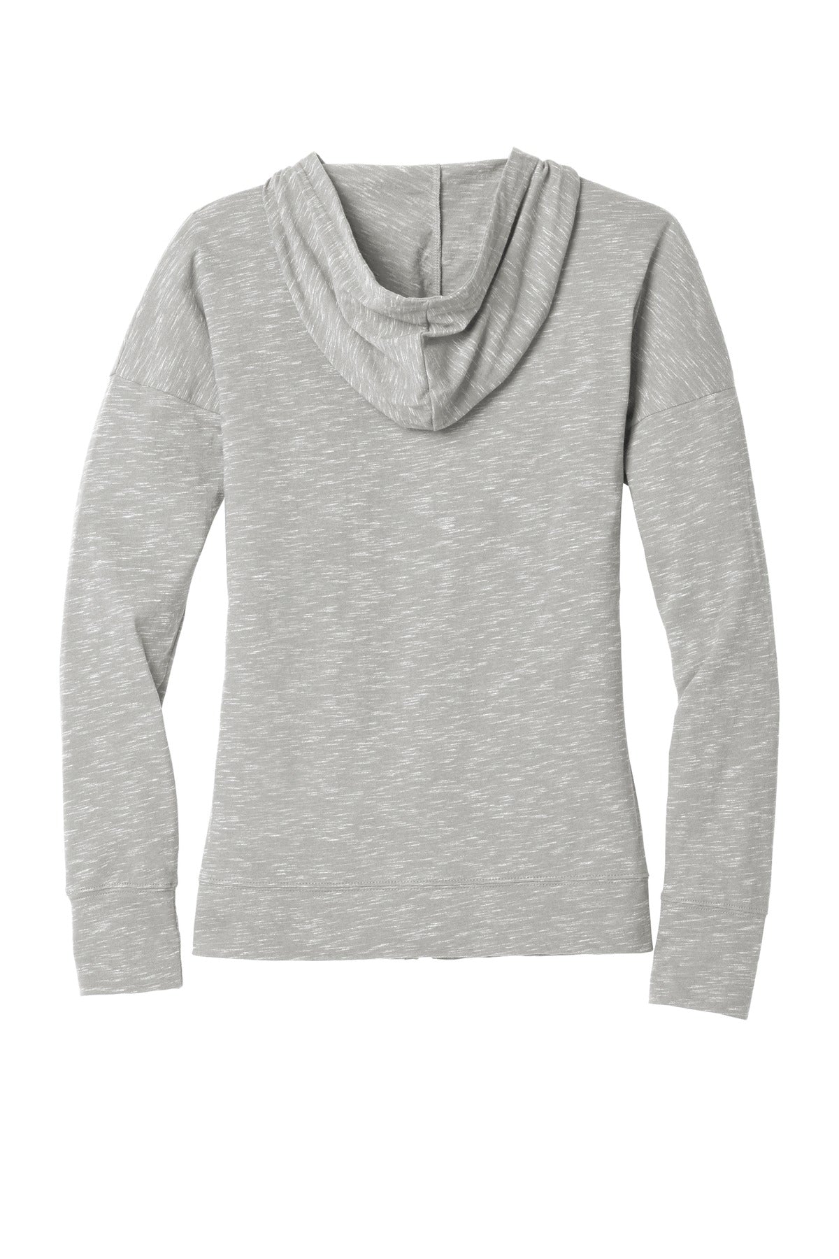 Rear View of Light Grey District Women's Medal Full-Zip Hoodie. DT665