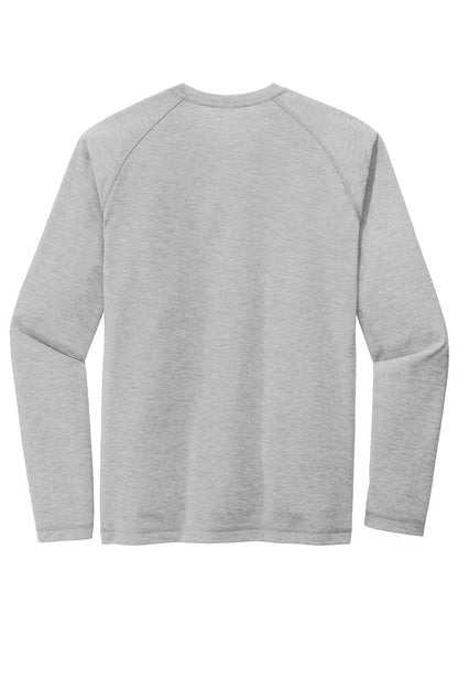 Rear View of Light Grey Hth Sport-Tek PosiCharge Long Sleeve Tri-Blend Wicking Raglan Tee ST400LS