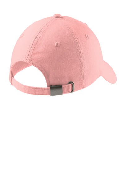Rear View of Light Pink Port Authority Women's Garment-Washed Cap. LPWU