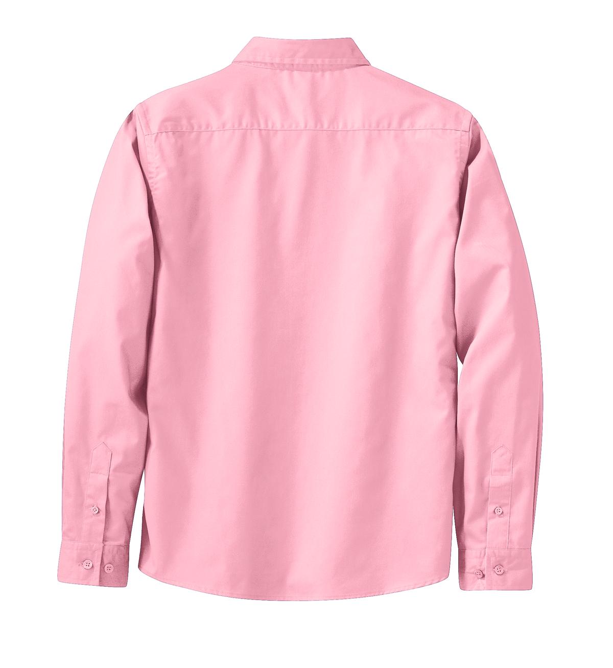 Rear View of Light Pink Port Authority Women's Long Sleeve Easy Care Shirt. L608