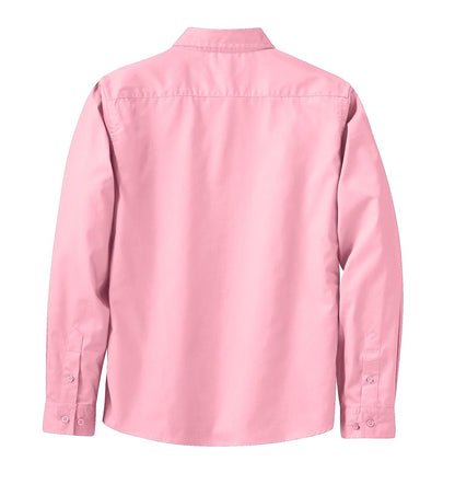 Rear View of Light Pink Port Authority Women's Long Sleeve Easy Care Shirt. L608