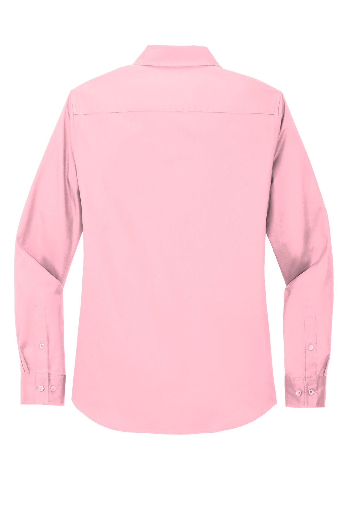 Rear View of Light Pink Port Authority Women's Long Sleeve Easy Care Shirt. L608