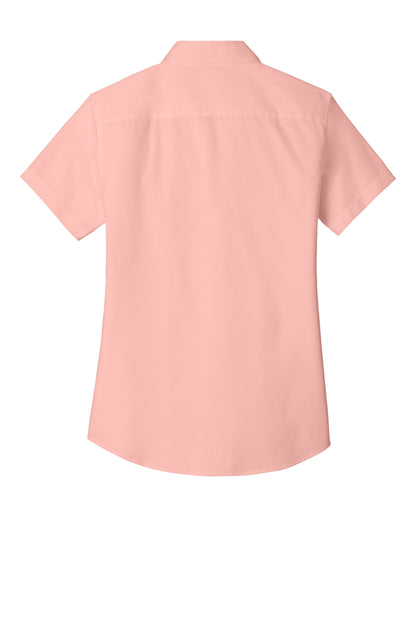 Rear View of Light Pink Port Authority Women's Short Sleeve Easy Care Shirt. L508