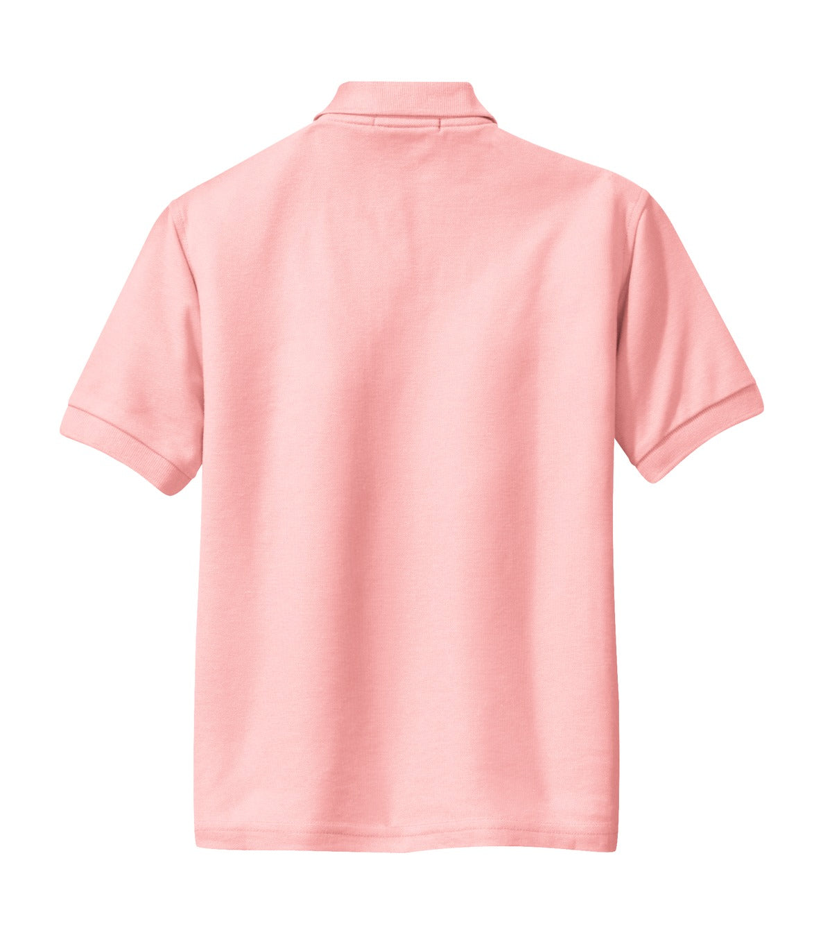 Rear View of Light Pink Port Authority Youth Silk Touch Polo. Y500