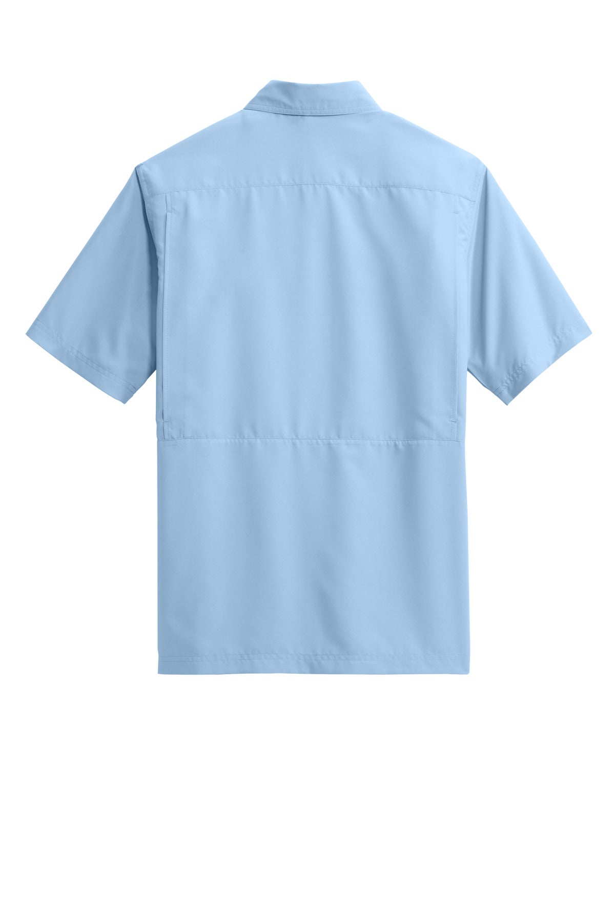 Rear View of LightBlue Port Authority Short Sleeve UV Daybreak Shirt W961