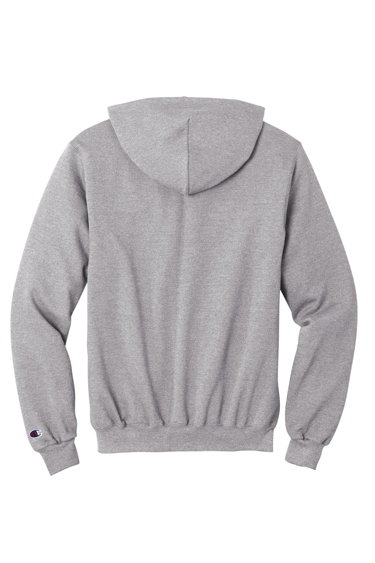 Rear View of LightSteel Champion Powerblend Full-Zip Hoodie.S800