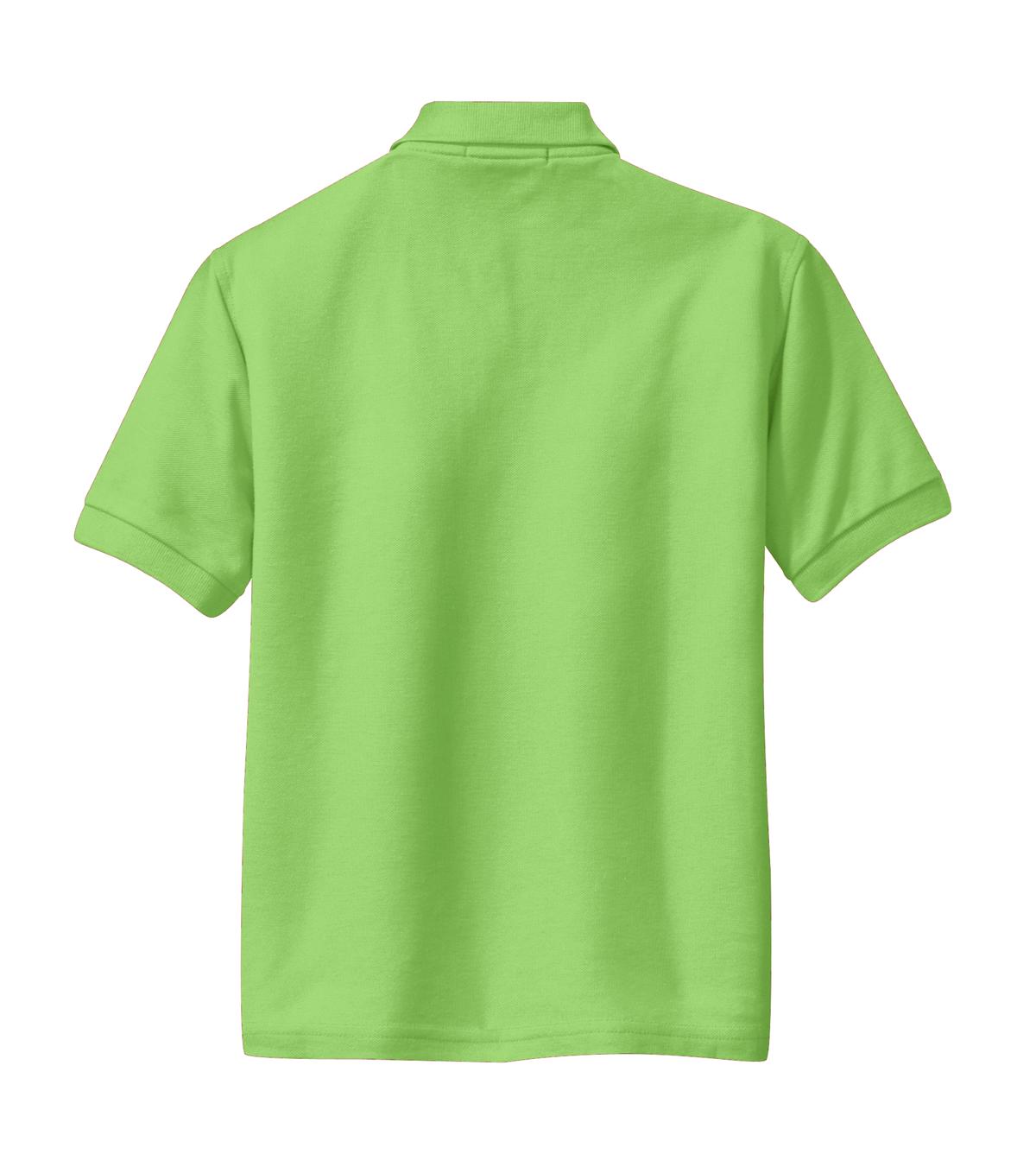 Rear View of Lime Port Authority Youth Silk Touch Polo. Y500