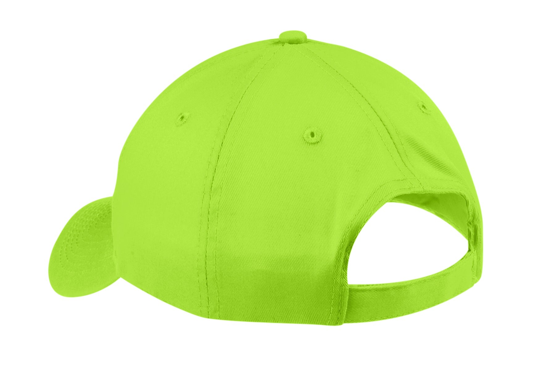 Rear View of Lime Port & Company Six-Panel Twill Cap. CP80