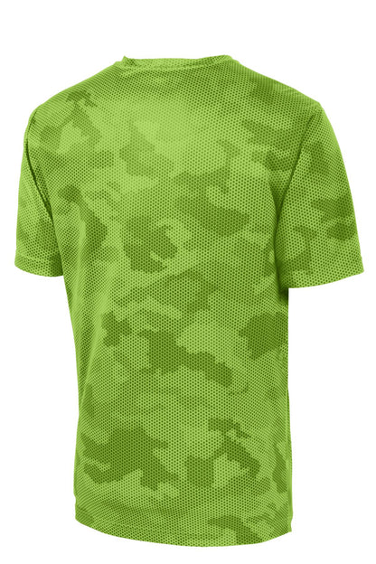Rear View of Lime Shock Sport-Tek CamoHex Tee. ST370