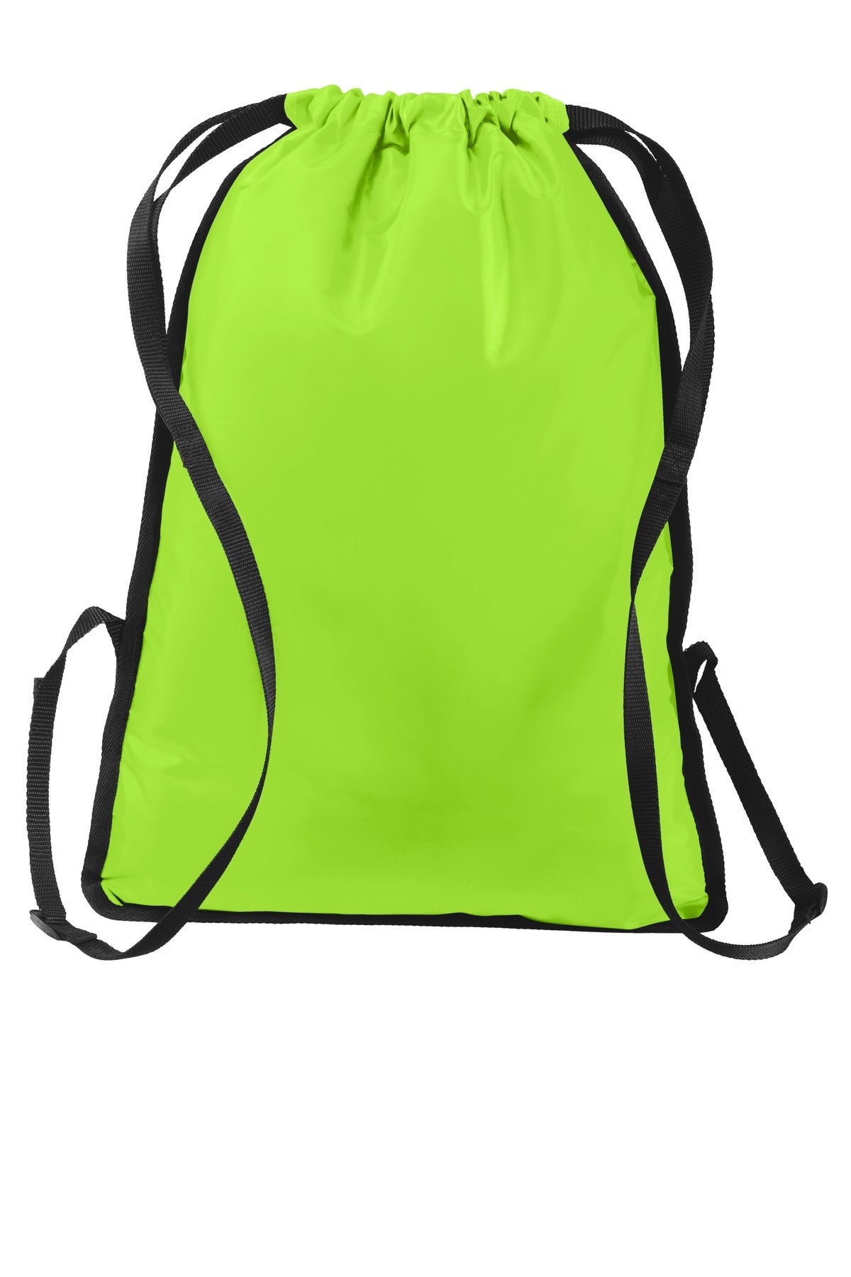 Rear View of Lime Shock/Blk Port Authority Zip-It Cinch Pack. BG616