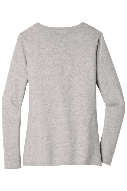 Rear View of Lt Hthr Grey District Women's Very Important Tee Long Sleeve V-Neck. DT6201
