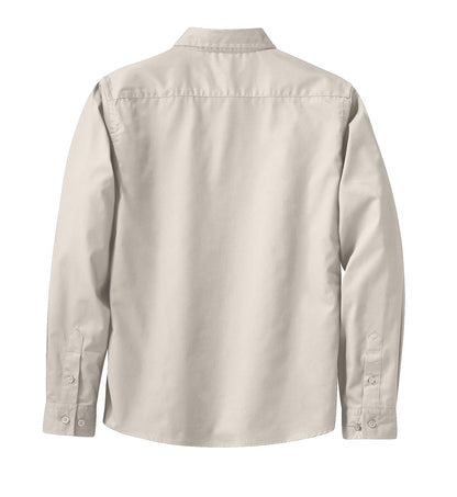 Rear View of Lt Stone/Cl Ny Port Authority Women's Long Sleeve Easy Care Shirt. L608