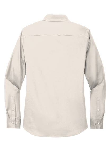 Rear View of Lt Stone/Cl Ny Port Authority Women's Long Sleeve Easy Care Shirt. L608
