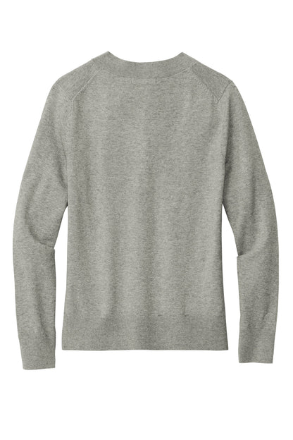 Rear View of LtShdGyHtr Brooks Brothers Women's Cotton Stretch V-Neck Sweater BB18401