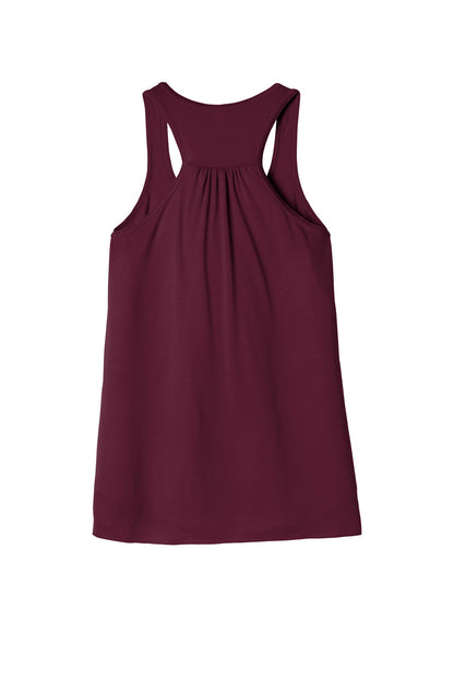 Rear View of Maroon BELLA+CANVAS Women's Flowy Racerback Tank. BC8800