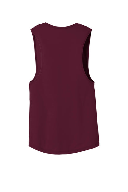 Rear View of Maroon BELLA+CANVAS Women's Flowy Scoop Muscle Tank. BC8803