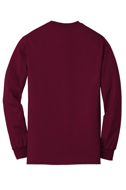 Rear View of Maroon Gildan - DryBlend 50 Cotton/50 Poly Long Sleeve T-Shirt. 8400