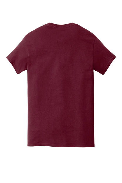 Rear View of Maroon Gildan Heavy Cotton 100% Cotton Pocket T-Shirt. 5300