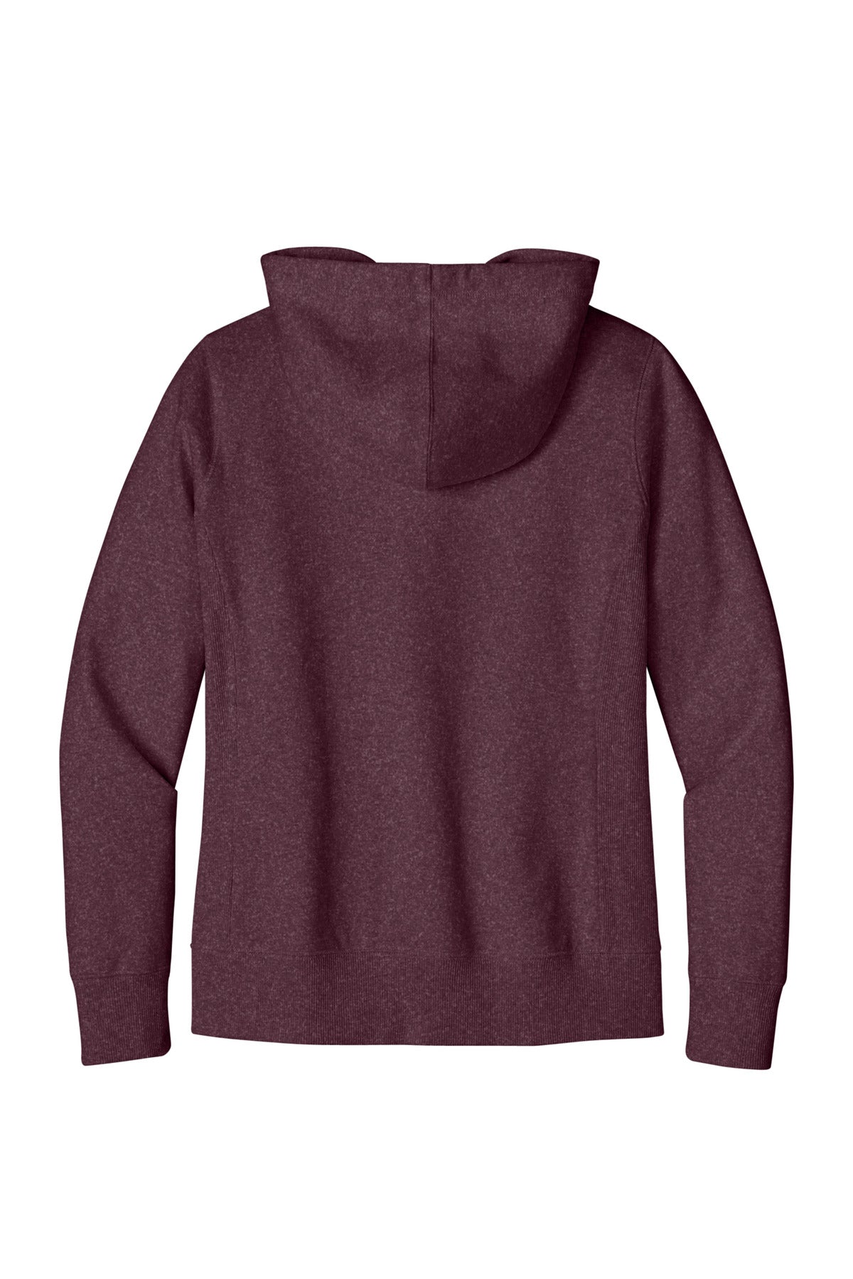 Rear View of Maroon Hthr District Women's Re-Fleece Full-Zip Hoodie DT8103