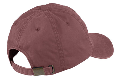 Rear View of Maroon Port Authority Garment-Washed Cap. PWU