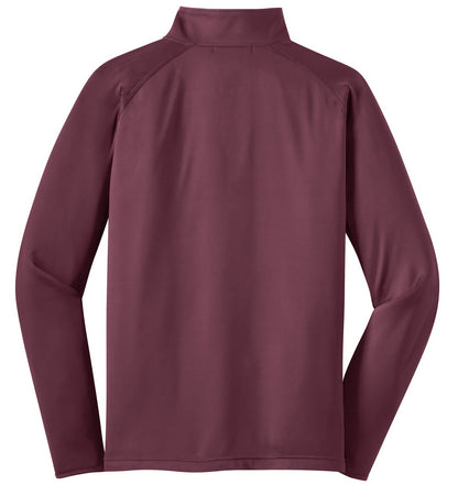 Rear View of Maroon Sport-Tek Sport-Wick Stretch 1/4-Zip Pullover. ST850