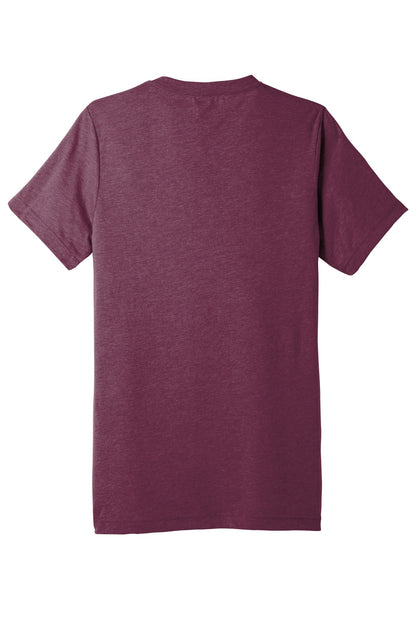 Rear View of Maroon TB BELLA+CANVAS Unisex Triblend Short Sleeve V-Neck Te. BC3415