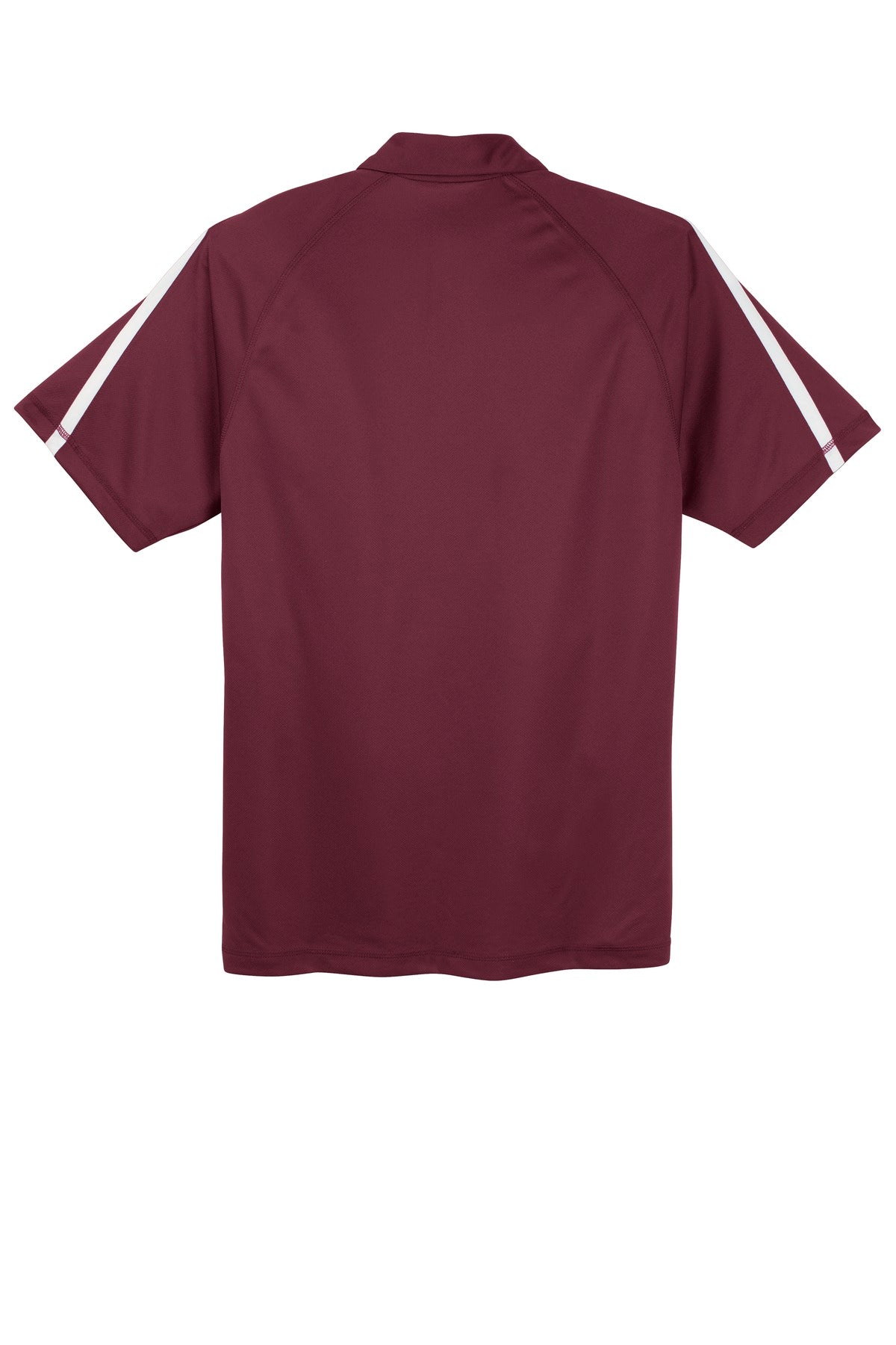 Rear View of Maroon/White Sport-Tek PosiCharge Micro-Mesh Colorblock Polo. ST685